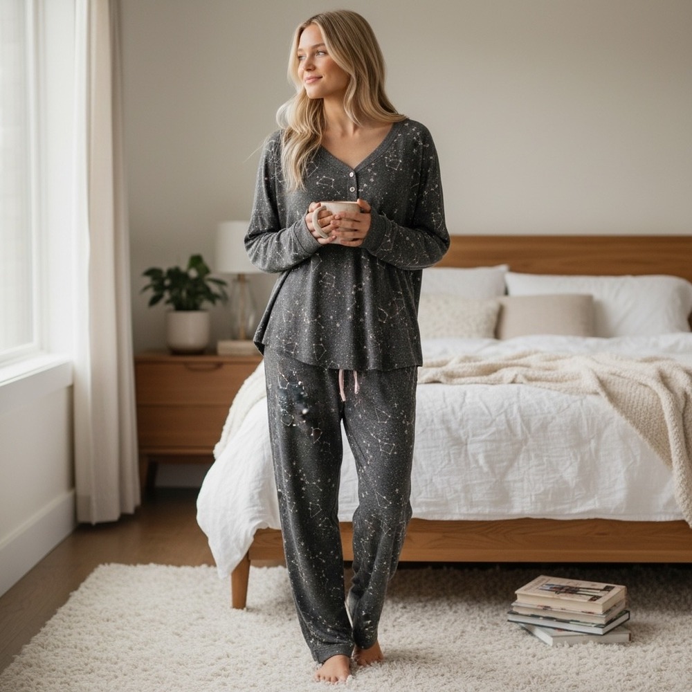 Cuddl Duds , 2 Piece Henley Sweater Knit Lounge Set size Medium